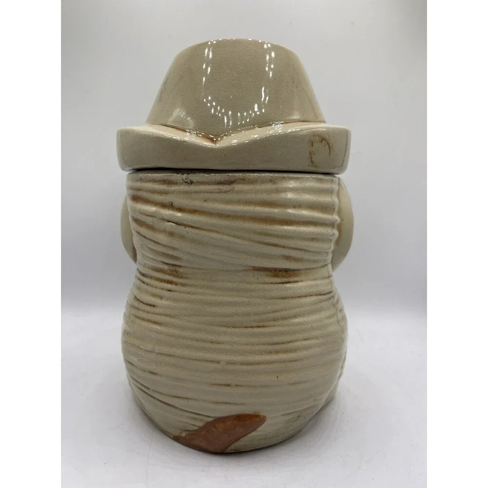 Vintage Ceramic Tan Brown Monkey Green Ears w/ Hat Cookie Jar